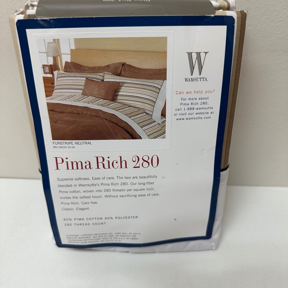 Wamsutta Pima Rich 280 Full Flat Sheet Funstripe Tan Brown Striped Cotton - Picture 4 of 6